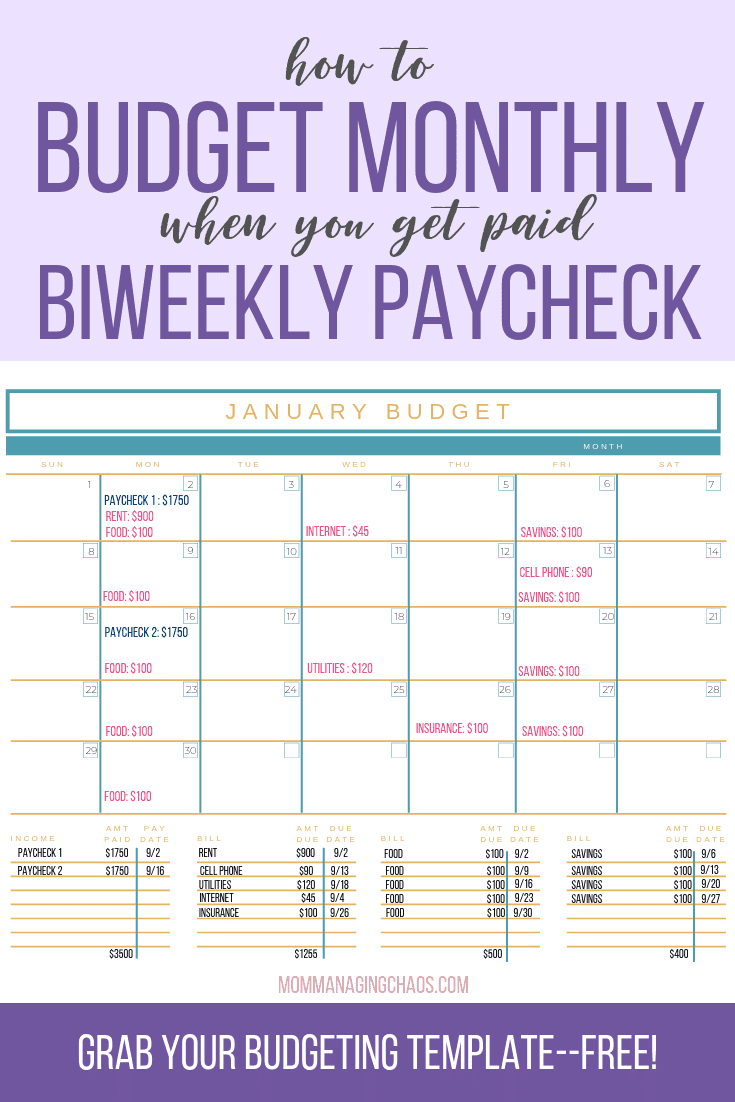 budget planner bi weekly with calendar