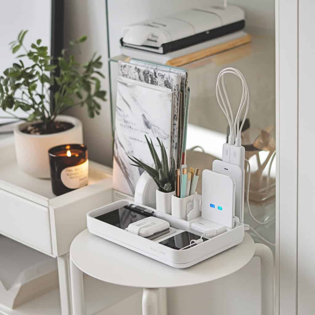 charging station on a small desk