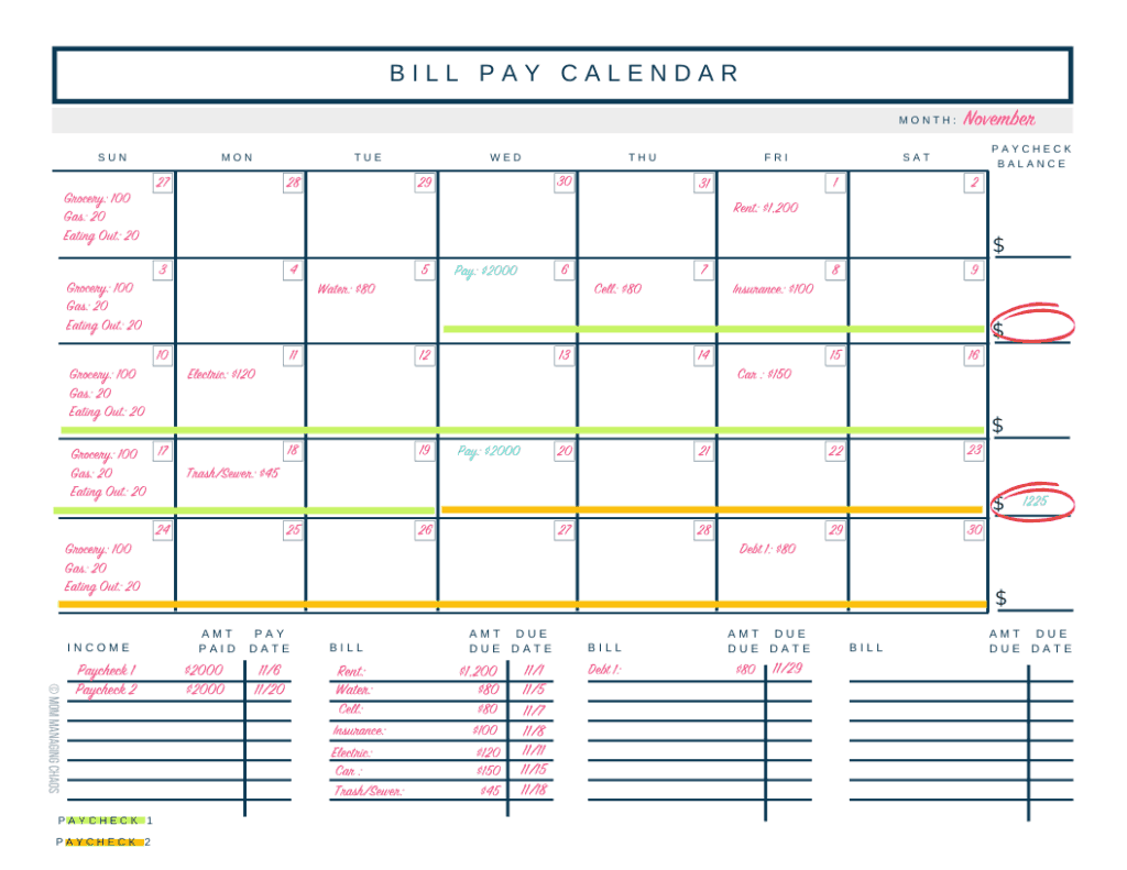 free monthly budget calendar