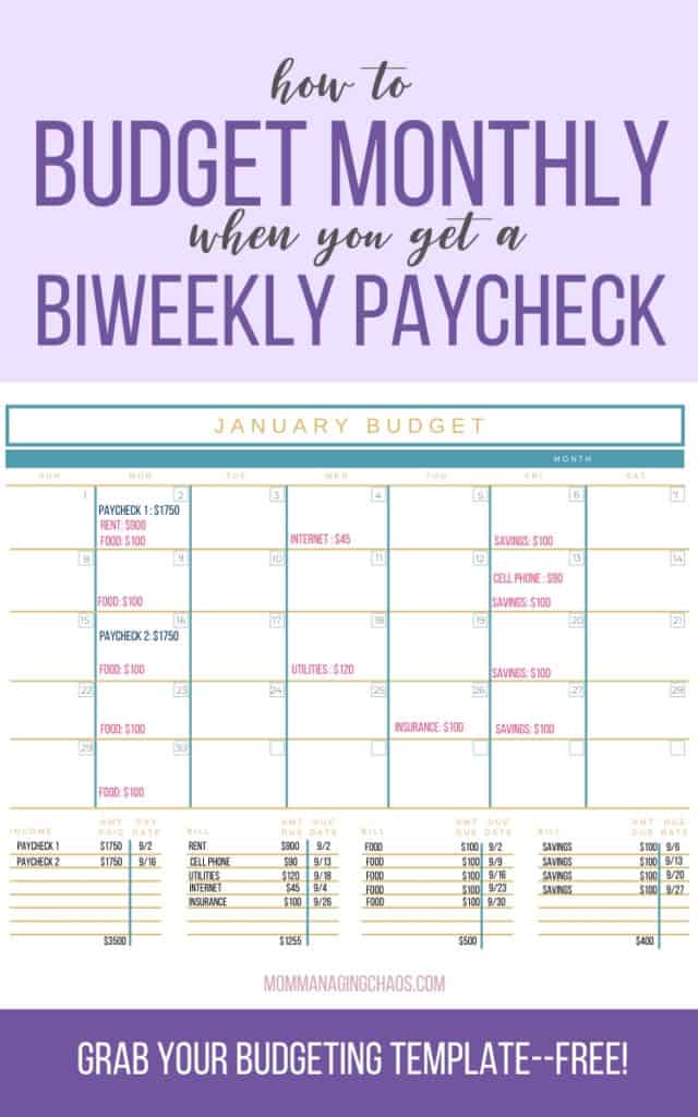Printable Monthly Budget Based On Biweekly Pay Template