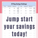 30 day money saving challenge. Save $500 in 30 days button