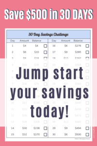 30 say money saving challenge. Save $500 in 30 days.