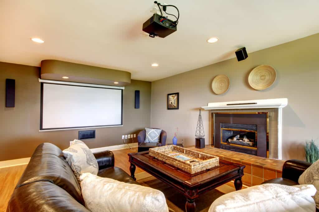 living room with a projector screen