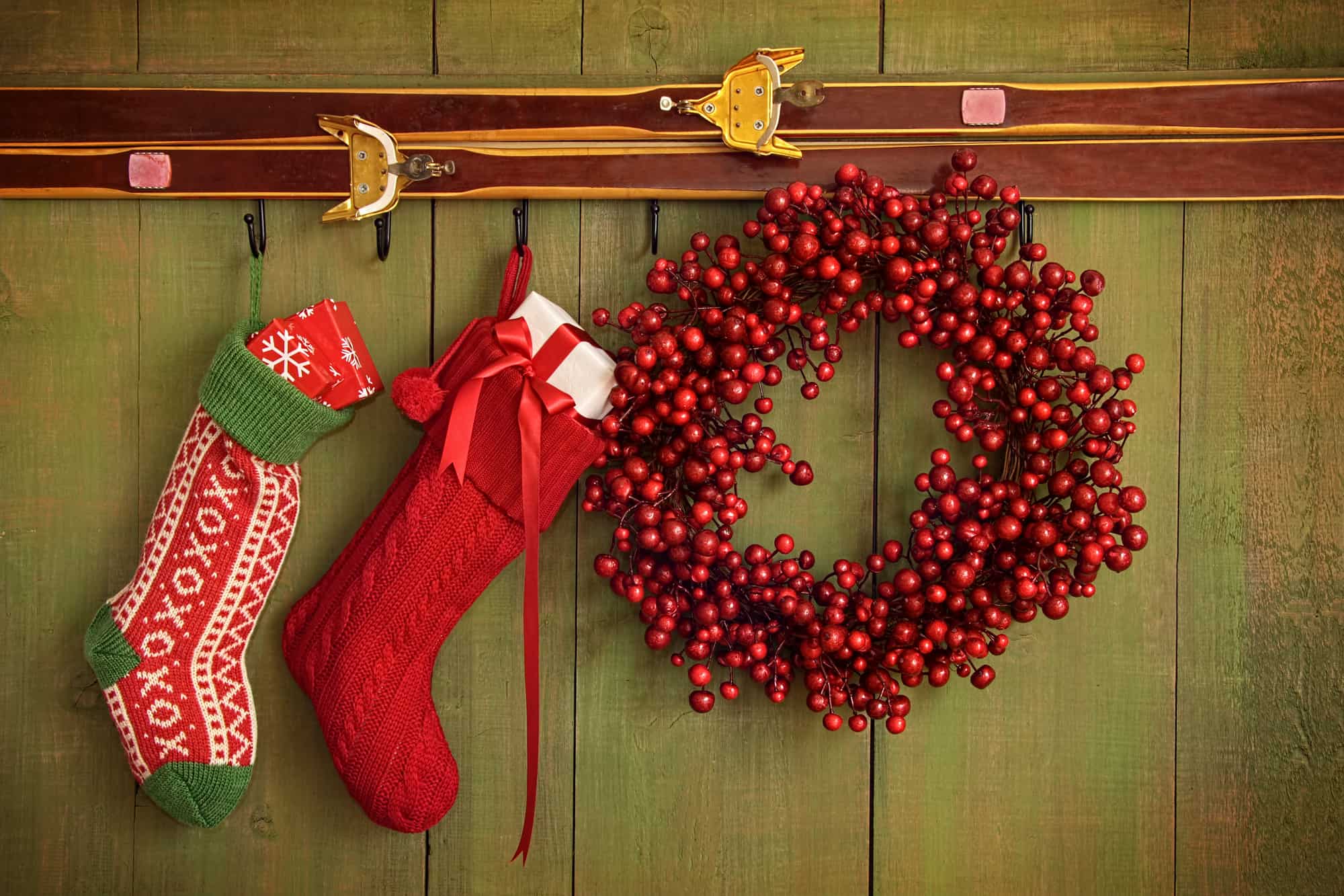 christmas stockings and wreath