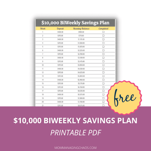 printable biweekly savings plan to save $10000 in a year