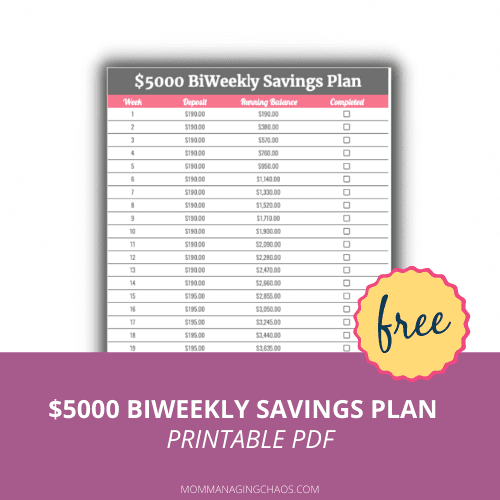 Save $5000 biweekly savings plan printable