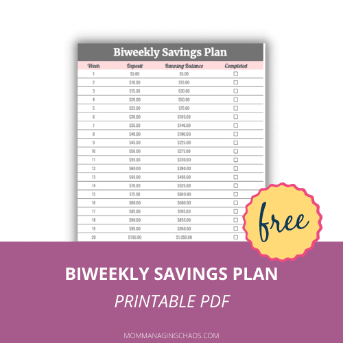 Biweekly savings plan printable