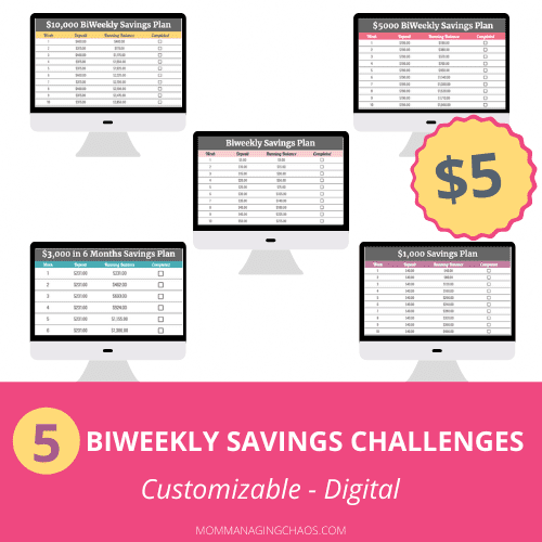 Purchase 5 biweekly savings plan spreadsheets