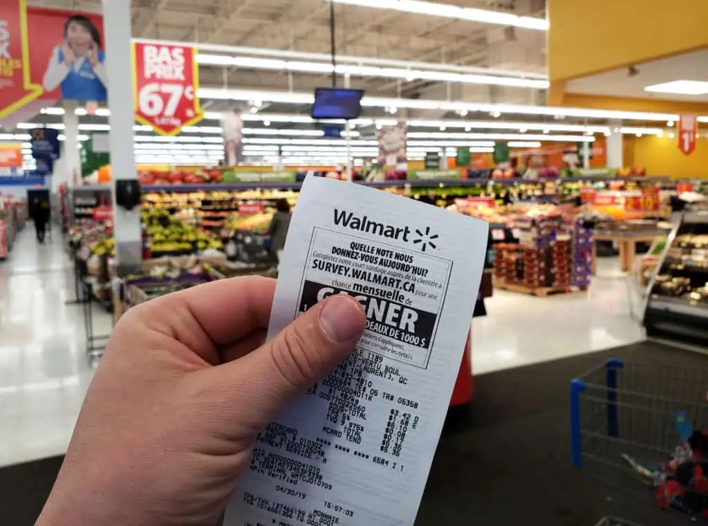 walmart shopping receipt at checkout