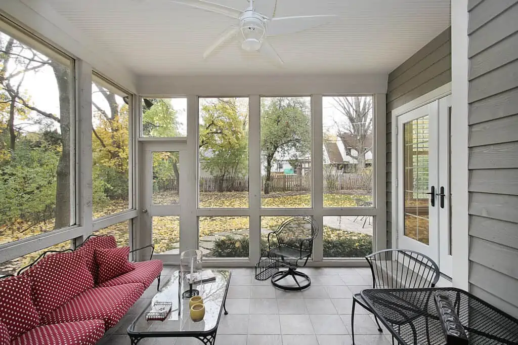 Porch with patio views during the fall