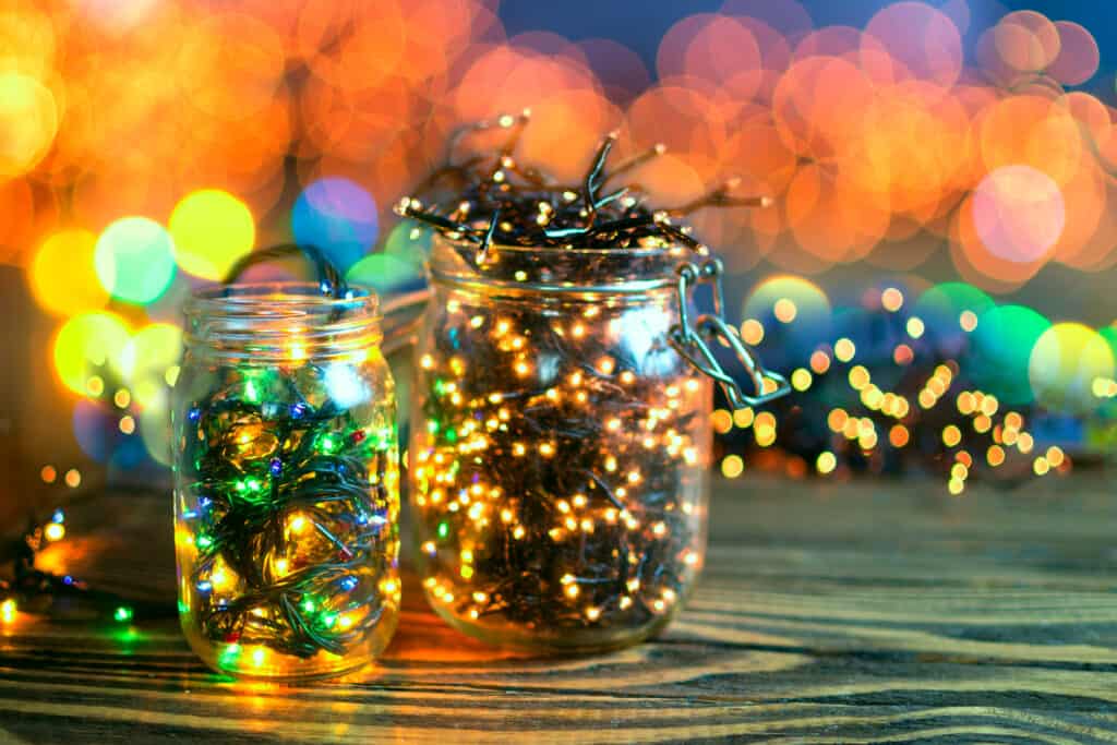 christmas mason jars with lights inside