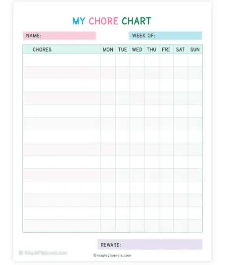 printable weekly chore chart