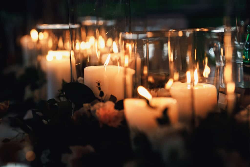 The vases with candles stand for wedding ceremony