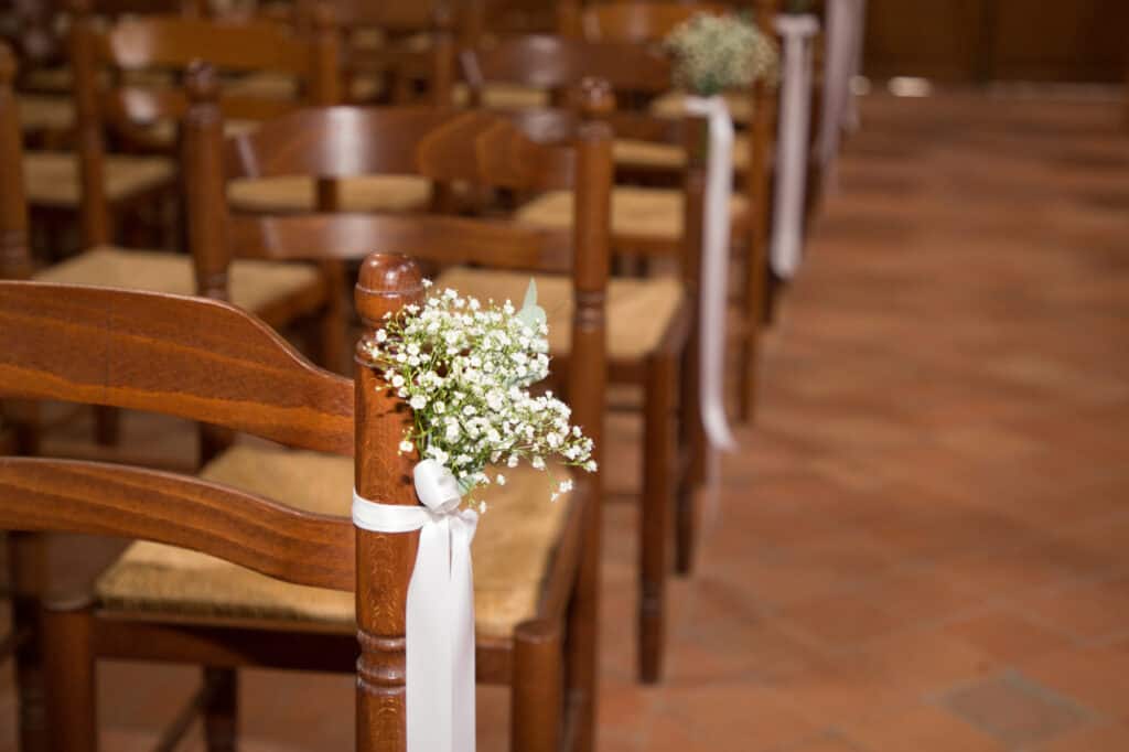 church decorated for wedding ceremony