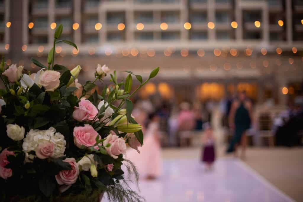 wedding bouquet flowers and ceremony on a blurred background