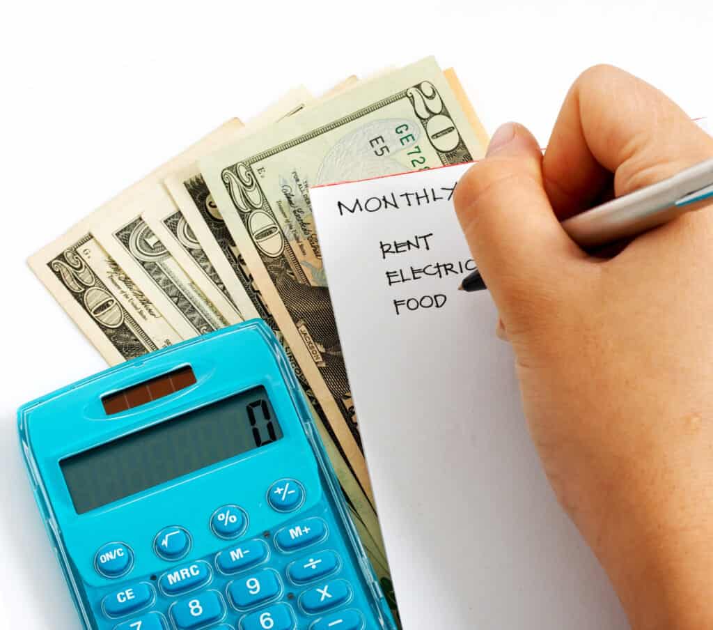 household budget- calculator, cash and list of expenses